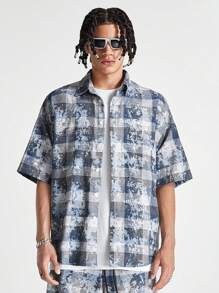 Manfinity NXTstreet Men's Loose Short Sleeve Plaid Shirt, Suitable For Summer - Blue - View 7