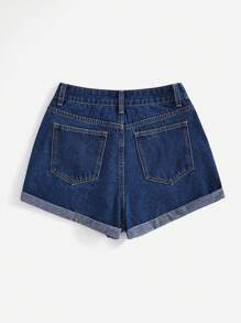 SHEIN EZwear Quần short denim sờn & sờn thời trang dành cho nữ - Rửa tối - Xem 2