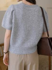 DAZY Solid Color Crew Neck Short Sleeve Knit Top,Fall Clothes - Grey - View 5
