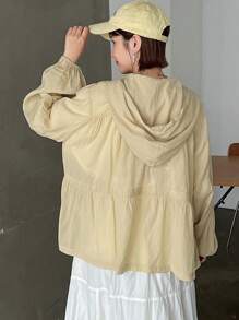 FRIFUL Women's Fashion Solid Color Long Sleeve Hooded Zipper Jacket,Fall Clothes - Yellow - View 5