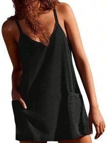 SHEIN Sport Studio 2 In 1 Look Sport Dress With Pockets Short Black Dress Athletic Dress