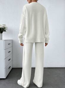 EURMUSE Cable Pattern Sweater And Pant Knitwear Set Casual - White - View 2