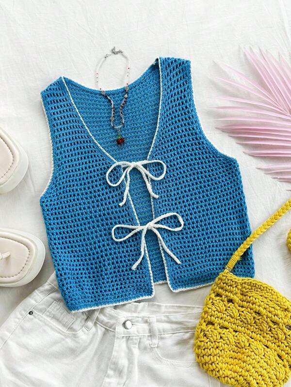 Soleia Colete de Tricô Com Listas Coloridas e Alças, Adequado Para Férias e Lazer