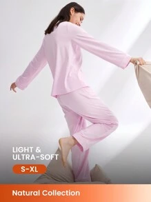 LUVLETTE Wedding Essential Soft Cotton Bridal Pink Basic Long Pink Pajama Sets For Women Lounge Sets For Women Bridal Intimates Clothes,Spring And Summer Cotton Pajamas - Baby Pink - View 1
