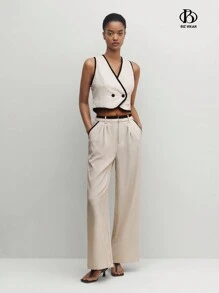 BizChic 女士無袖雙排扣上衣和長褲套裝 - 卡其色 - 查看 3