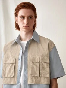 Manfinity VCAY Woven Casual Patchwork Shirt And Shorts Set - Multicolor - View 7