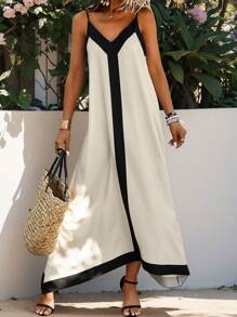 Vestido de mujer con tirantes y bloques de color