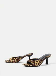 CUCCOO SZL 尖頭豹紋時尚女式高跟涼鞋 - 棕色 - 查看 4