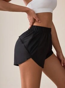 Exploreva Women's Summer Casual Solid Color Sports Shorts - Black - View 2