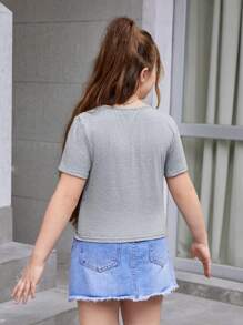 SHEIN Tween Girls Extended Size Casual Solid Color Round Neck Twist Knot Multipack Tops