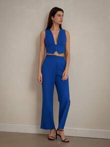 Aveloria Modichic Conjunto de traje de mujer con chaleco de trabajo sencillo, top entallado con cuello en V profundo y pantalones a Set para el trabajo diario