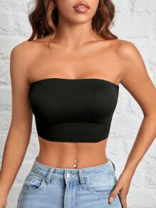 SHEIN PETITE 3-Piece Casual Simple Solid Color Tight Short Outer Wear Tube Top Women's Tops For Summer - Multicolor - View 3