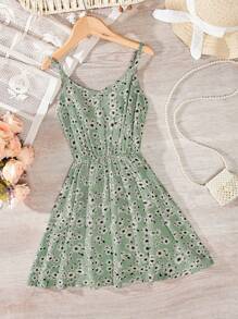 RueChic Girls Floral Print Cami Dress - Mint Green - View 1