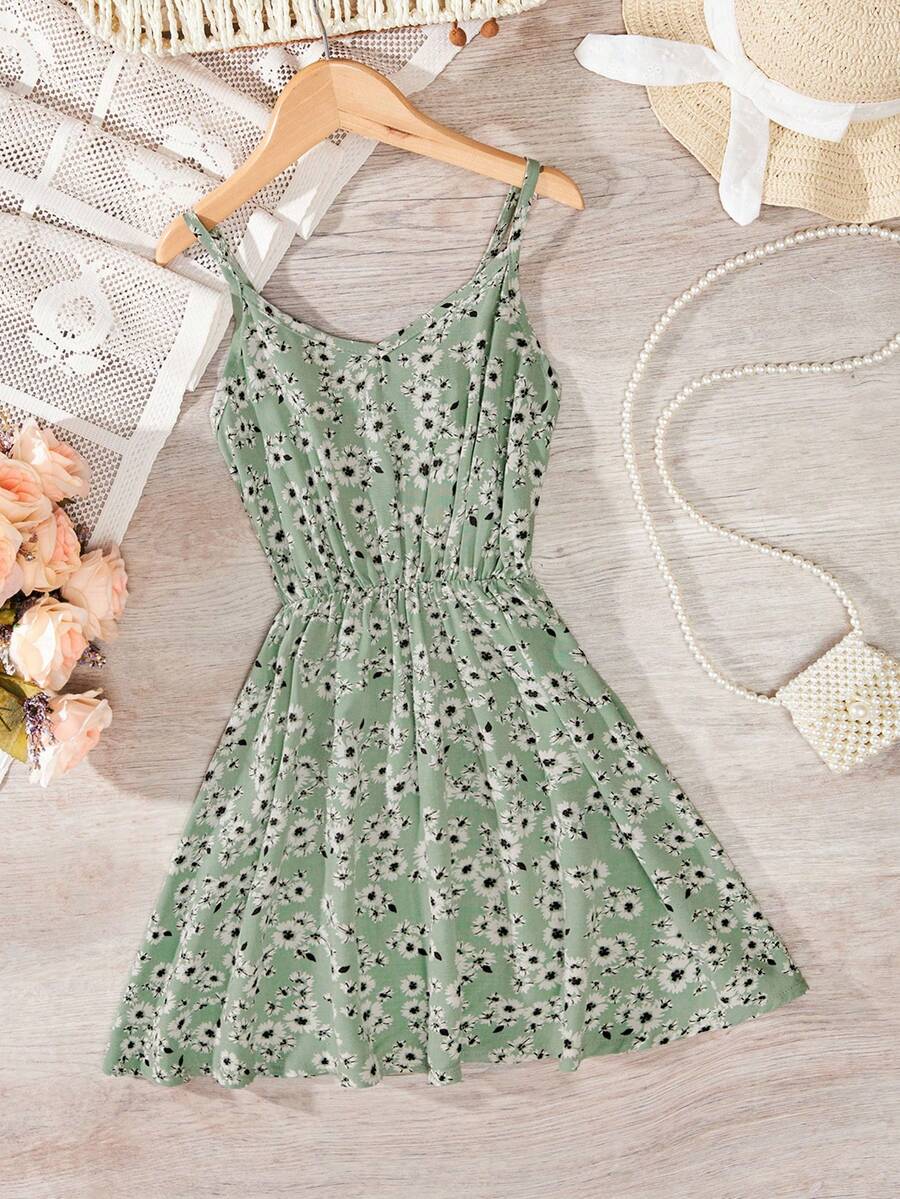 RueChic Girls Floral Print Cami Dress - Mint Green - View 1