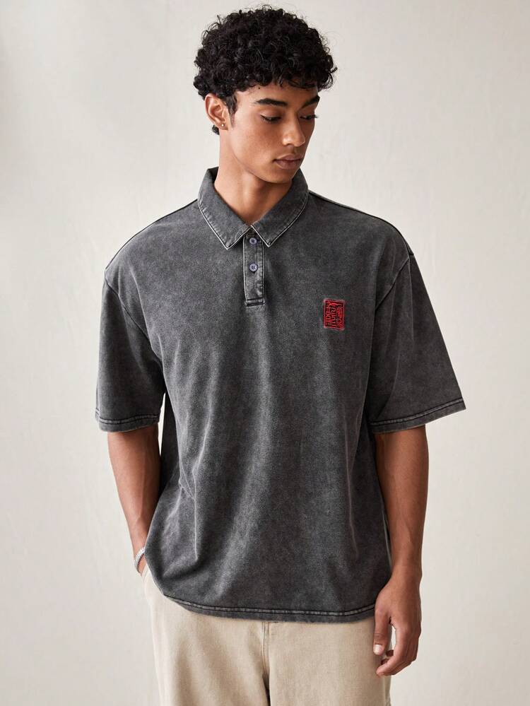 Men's Stylish Dragon Printed Knitted Casual Polo Shirt