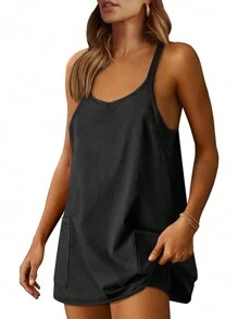 SHEIN Sport Studio 2 In 1 Look Sport Dress With Pockets Short Black Dress Athletic Dress