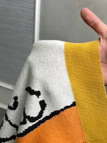 Slaydiva Plus Women Summer Short Sleeve Single-Breasted Slim Crop Cardigan With Abstract Face Pattern In Fall/Winter