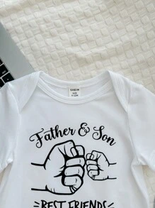 SHEIN 父親節嬰兒男女家庭裝，字母印花柔軟針織短袖連身衣