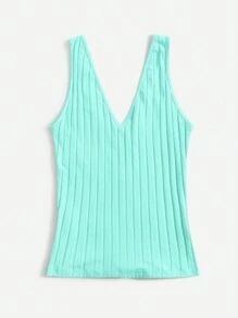 SHEIN Essnce Ladies' Solid Color Simple Knit Tank Top With Ribbed Texture, Summer - Cadet Blue - View 3