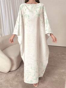 Yasmyna Elegant Floral Printed Batwing Sleeve Long Dress, Spring/Summer - Green - View 3