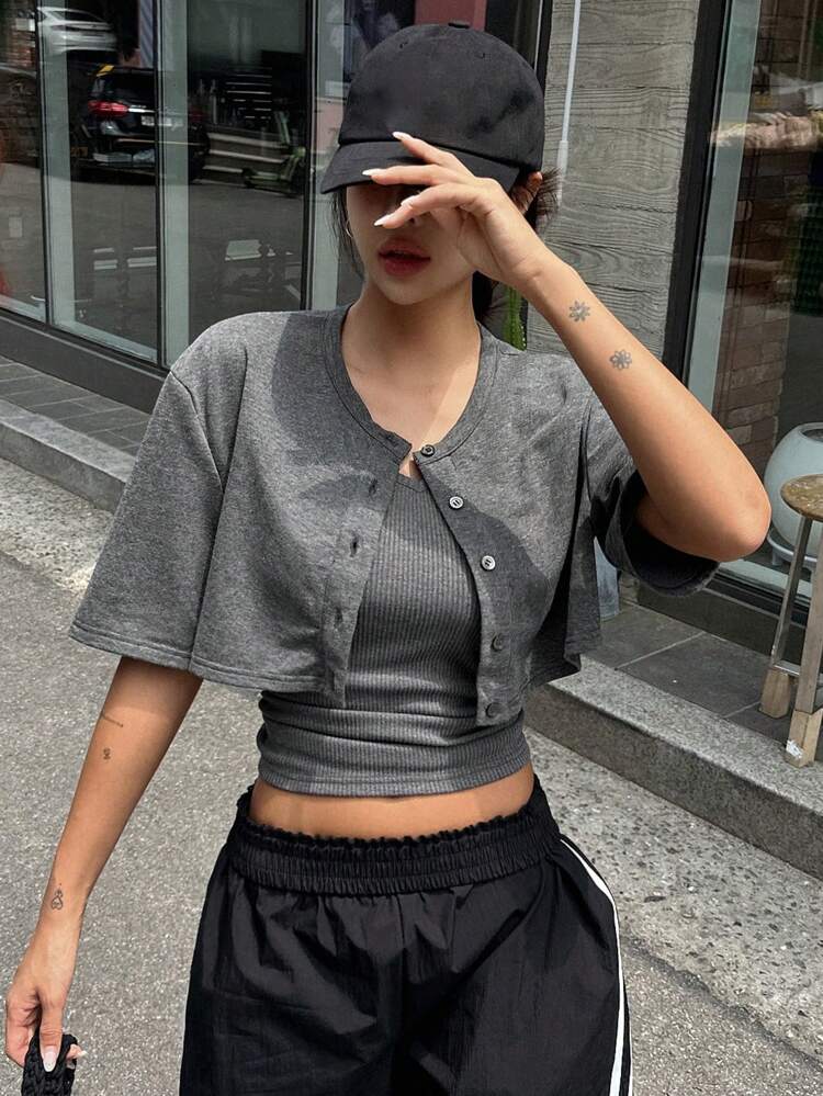 Ladies' Solid Color Simple Daily 2-Piece Set