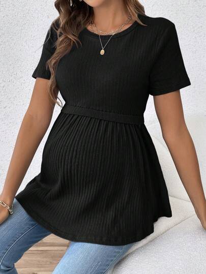 SHEIN Elegant & Romantic Gender Reveal Party Round Neck Short Sleeve Maternity T-Shirt