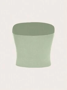 SHEIN EZwear Women's Strapless Tight Casual Tube Top, Suitable For Summer Suitable For Going Out - Green - View 2