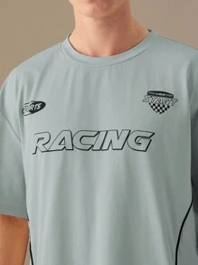 Manfinity RebelGame Camiseta casual de punto para hombre con letras impresas y ajuste holgado