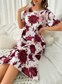 花卉印花短袖T恤睡裙睡衣裙完美夏季，Moo Moo 睡裙