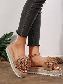 Sandalias de plataforma con tacón grueso y estilo nuevo para mujer, cómodas zapatillas negras para uso casual y de moda - Albaricoque - Ver 2