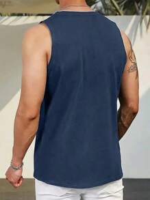 夏季男士休闲圆领字母印花无袖汗衫 - 藏蓝色 - 查看 4