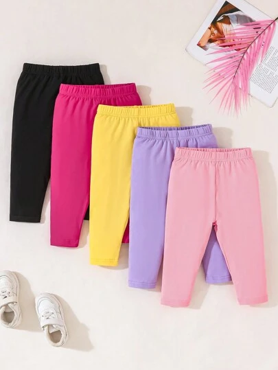 SHEIN Playful Pals 5入組寶寶女孩舒適休閒褲，春夏季日常百搭褲