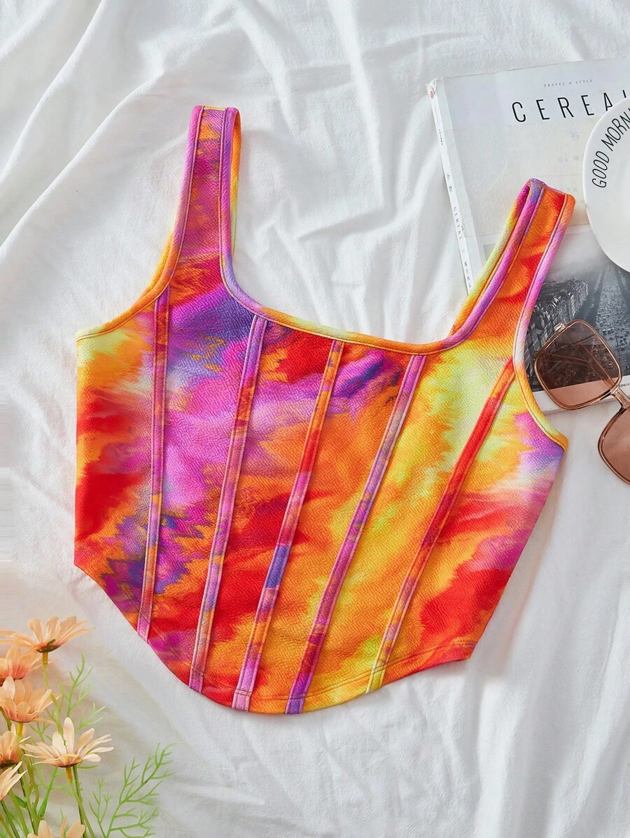 SHEIN VCAY 节日针织印花修身剪裁不对称下摆女式短款背心