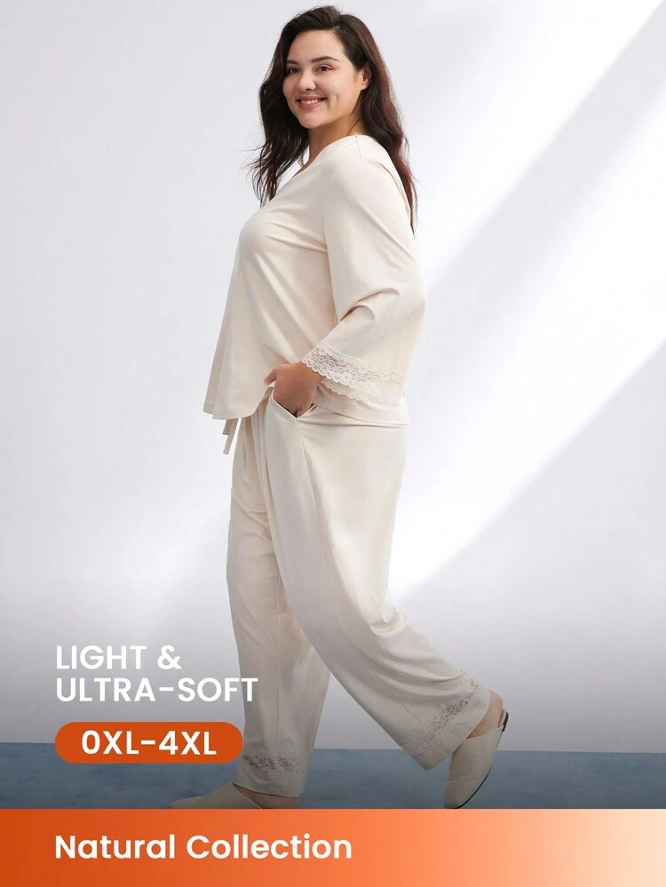 Plus Modal Lace Lounge Pajama Set
