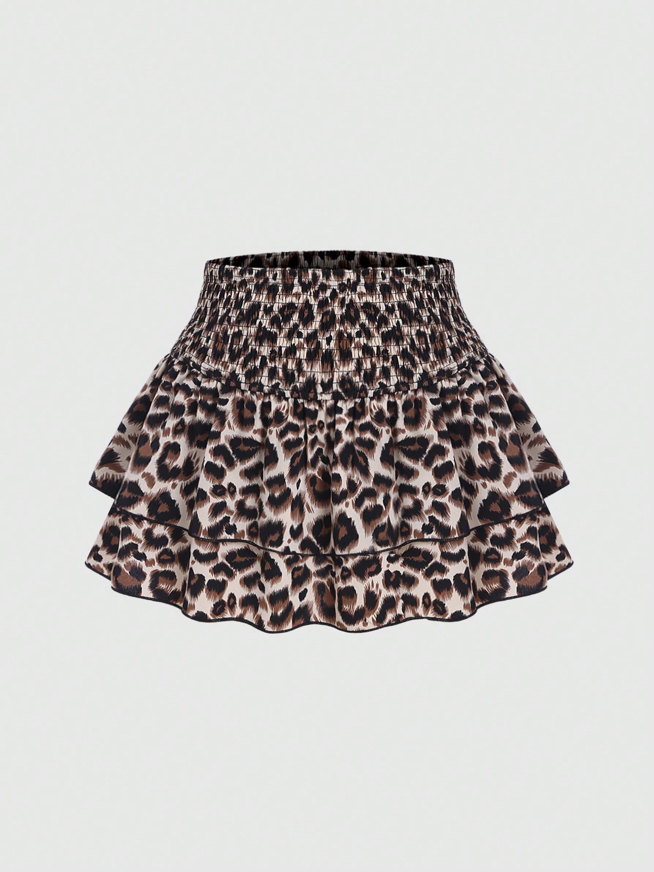 Leopard ruffle shirred skirt