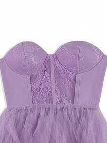 Faeriesty Luxe 网眼覆盖下摆开叉大腿管礼服