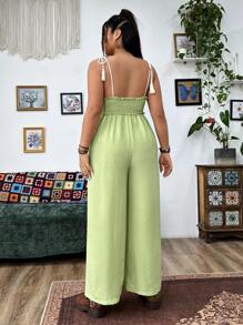 Flirla 大碼休閑紋理帶狀連身褲