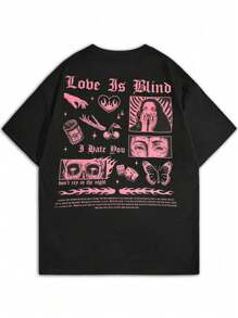 ROMWE MEN Street Life Camiseta de hombre con estampado de lema de personaje vintage, estilo de verano Y2K