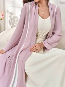 Al Najma 女士休闲阿拉伯斗篷长袖日常穿着，旅行朴素阿拉伯长袍 - 粉色 - 查看 3