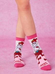HELLO KITTY AND FRIENDS | SHEIN Women Cartoon Patterned Mid-Calf Socks, 2 Pairs/Pack - Multicolor - View 3