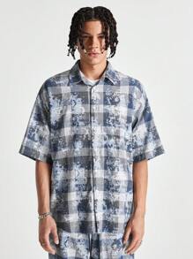 Manfinity NXTstreet Men's Loose Short Sleeve Plaid Shirt, Suitable For Summer - Blue - View 3