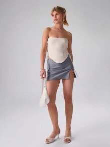 MUSERA Váy ngắn xẻ tà cạp thấp kiểu dáng cổ điển, màu trơn, thanh lịch, gợi cảm, thích hợp cho các buổi tiệc, kỳ nghỉ, lễ hội. - Xám - Xem 5