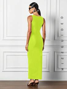 MISSGUIDED Vestito verde lime senza maniche con scollo a barca per l'estate