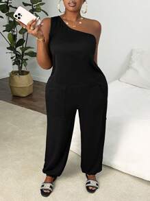 Slaydiva 休闲基本款大码单肩连体裤-C