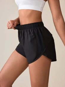 Exploreva Women's Summer Casual Solid Color Sports Shorts - Black - View 3