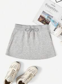 SHEIN EZwear Women's Plus Size Knitted Casual Sweatshirt And Skirt Set - Grey - View 5