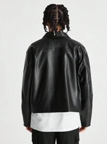 Manfinity RebelGame Men's Leather Printed English Pattern Jacket, For Fall Winter - Black - View 4