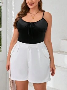 SHEIN Privé Damen hohe Taille Falten Shorts in großer Größe mit Taschen einfarbig