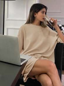 DAZY 纹理针织面料休闲宽松家居服套装 - 卡其色 - 查看 1