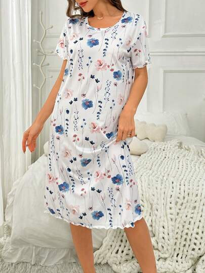 Bloemen Printed Short Sleeve Shirt Sleep Dress Pajama Perfect Moo view 4